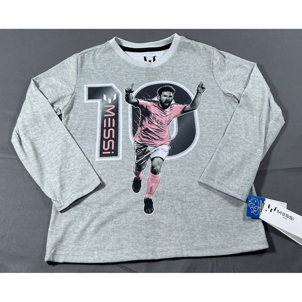 Messi Boys Long Sleeve Soccer Graphic Pajama Shirt Grey Pink Size M 8 M5270BLLWM